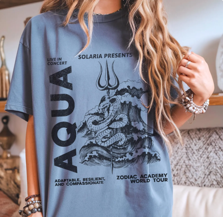 Zodiac Academy House Aqua Vintage Band Tee