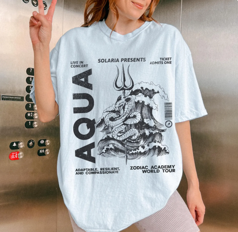 Zodiac Academy House Aqua Vintage Band Tee