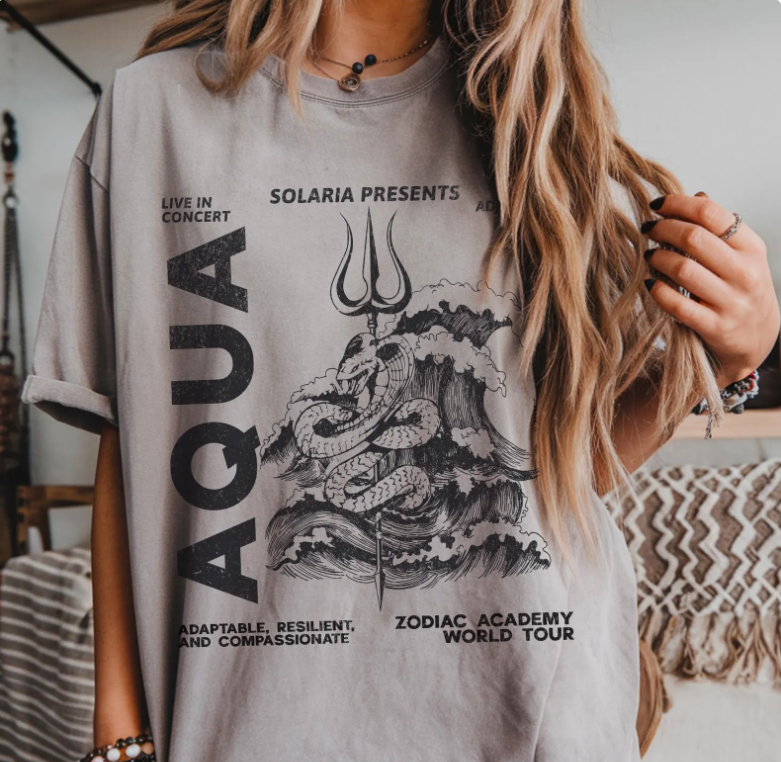 Zodiac Academy House Aqua Vintage Band Tee